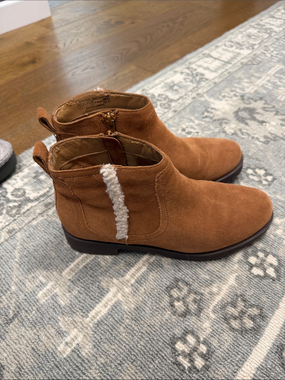 Vionic Chestnut Suede Ankle Booties with Shearling Trim